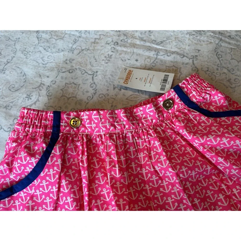 GYMBOREE Girl Size 6 3 Piece Top Skirt and Hat Set White Pink Blue Nautical Anch